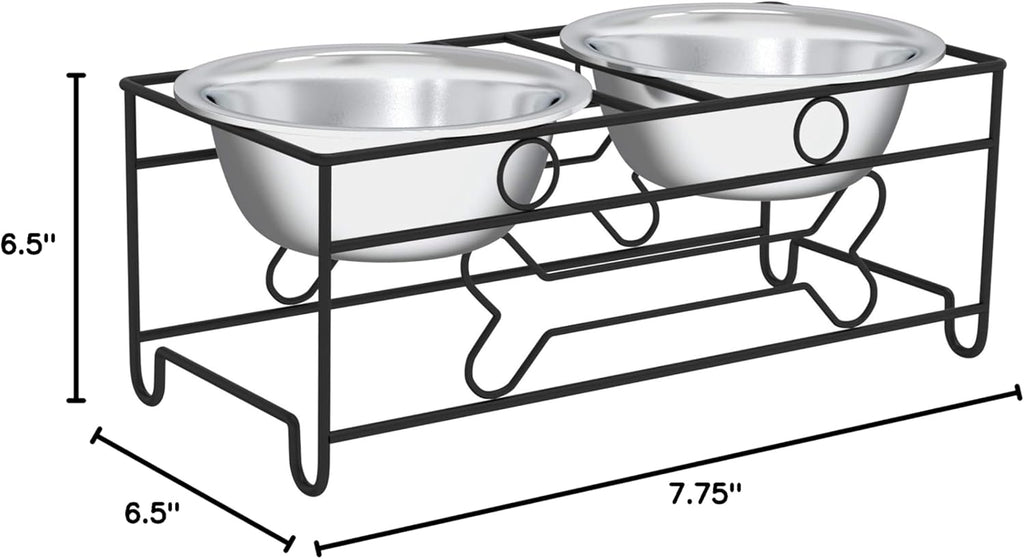 Set of 2 Stainless Steel Dog Bowls - 40Oz Pet Bowls with Decorative Dog Food Stand - Metal Food and Water Dishes for Large Pets - Puppy Essentials by  (Silver/Black)