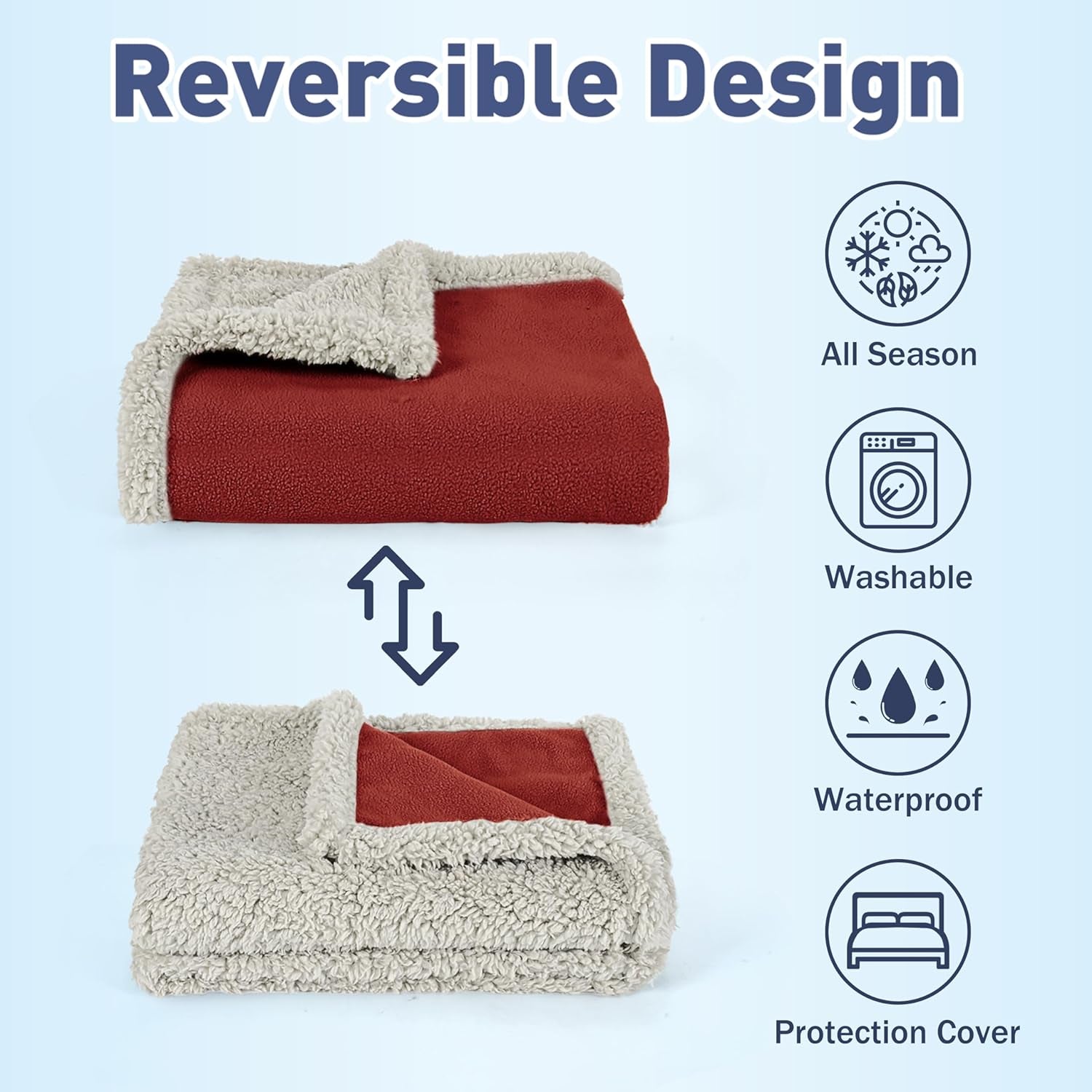 Soft Waterproof Dog Blanket – Reversible Leakproof Pet Blanket for Couch, Bed, Sofa, Washable Couch Cover for Large Dogs, Pee & Stain Proof, No Crinkle, 50"X60"